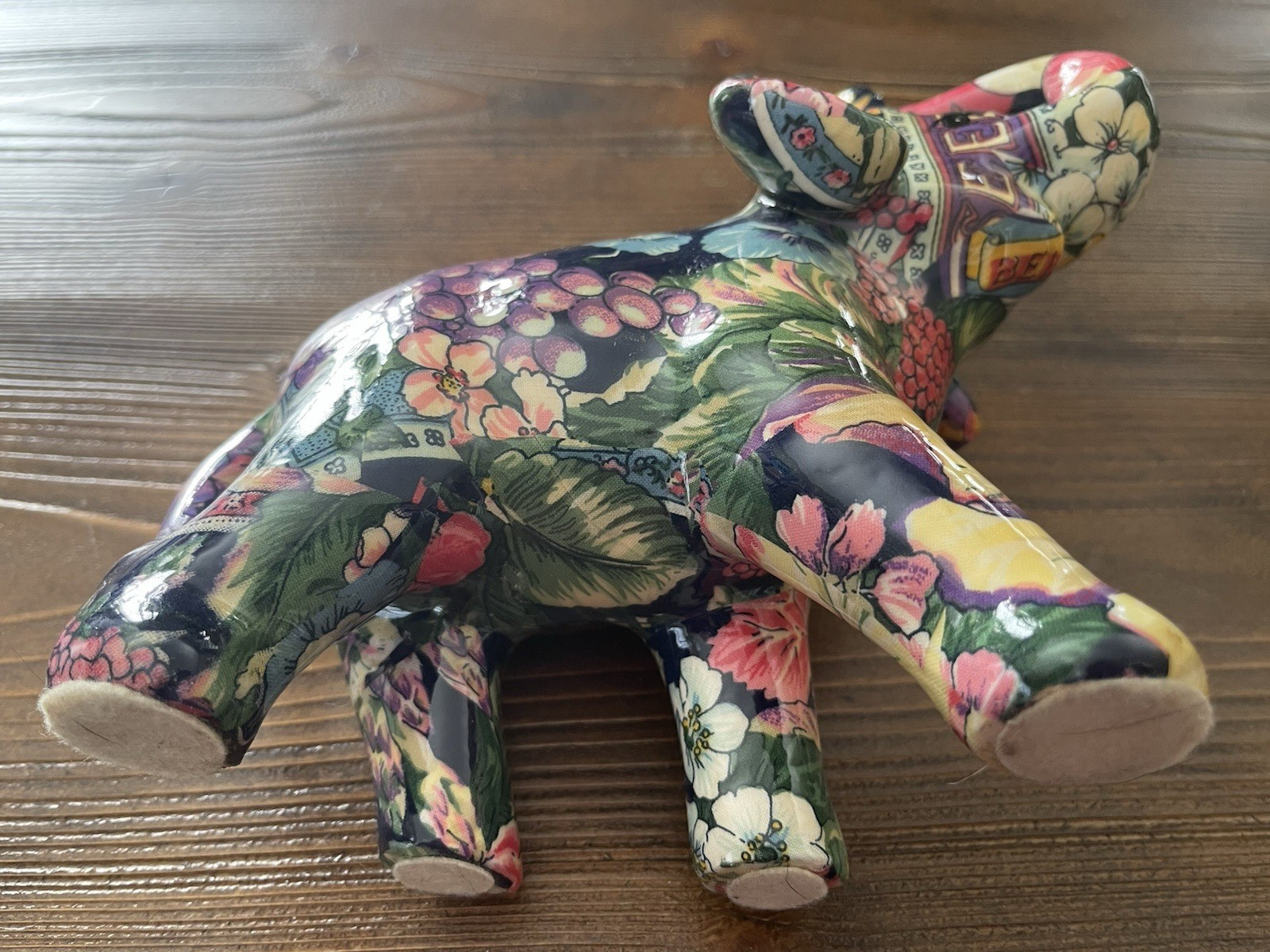 Colorful Floral Elephant Figurine 8” Decoupage Style Boho Decor Made in China