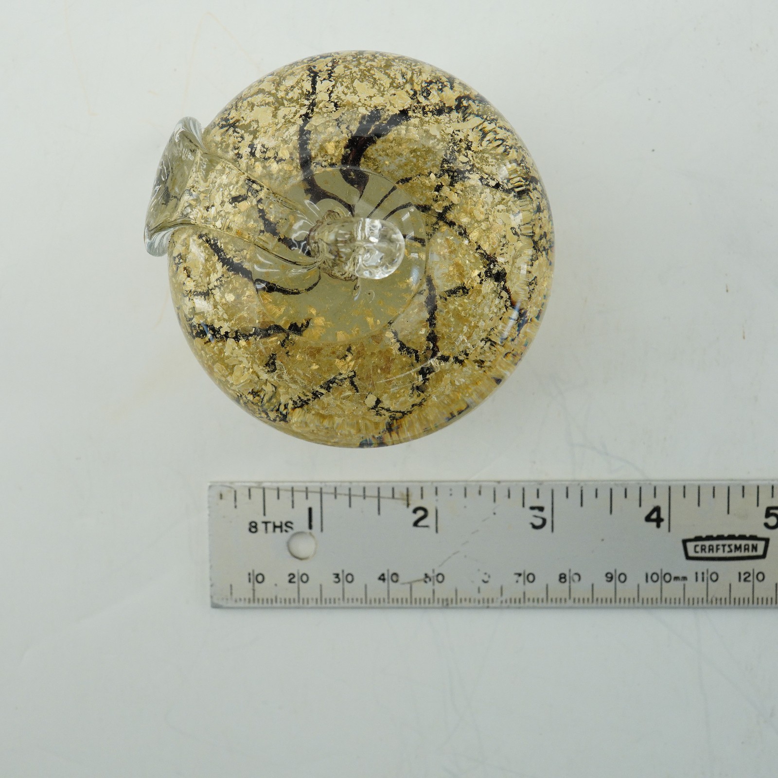 Art glass Multi Abstract clear Apple Paper Weight 2.25 In Decor desk gold black