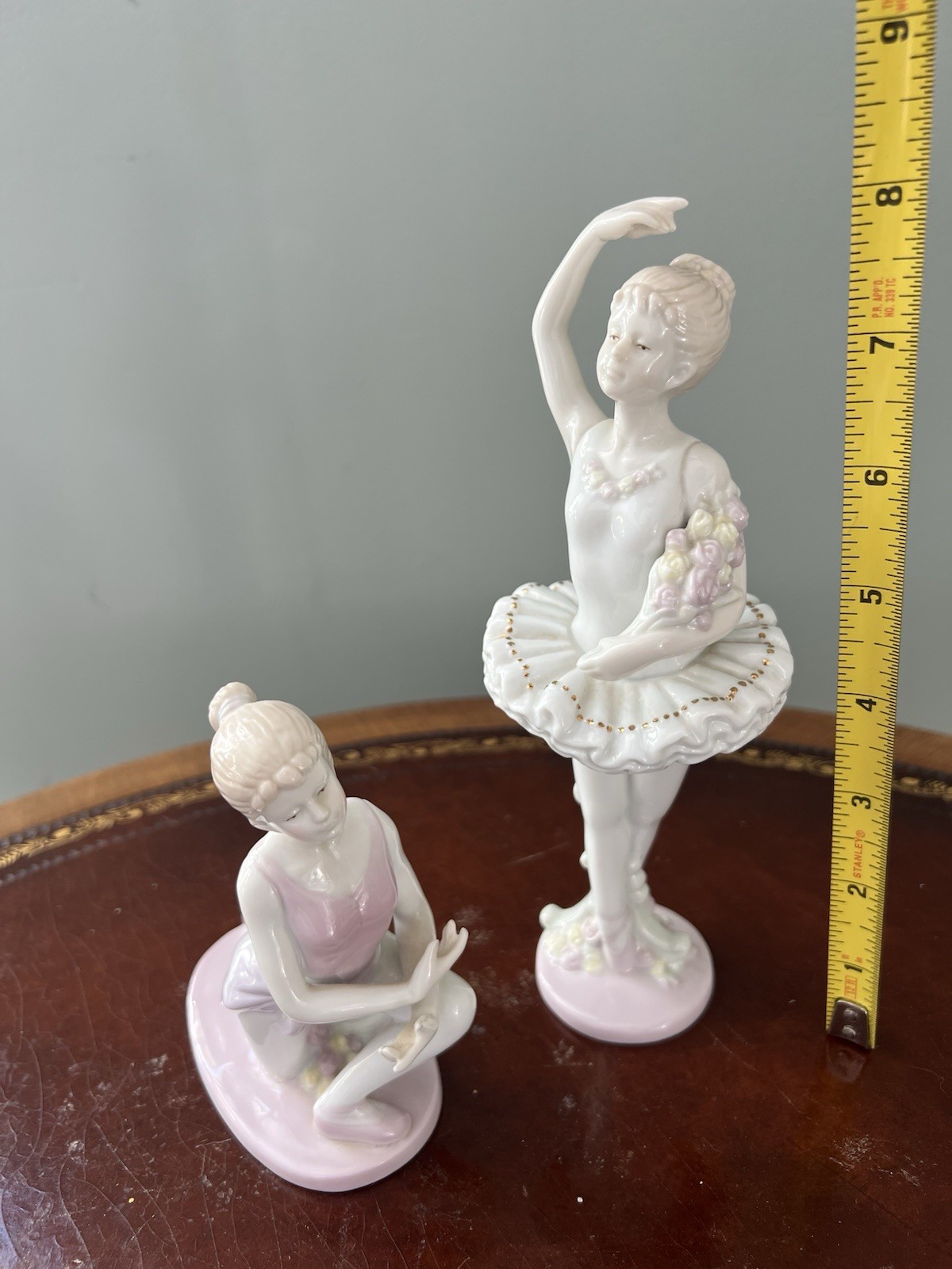 Russ Berrie Ballerina Figurines Set of 2 Pink White Glossy Ballet Dance
