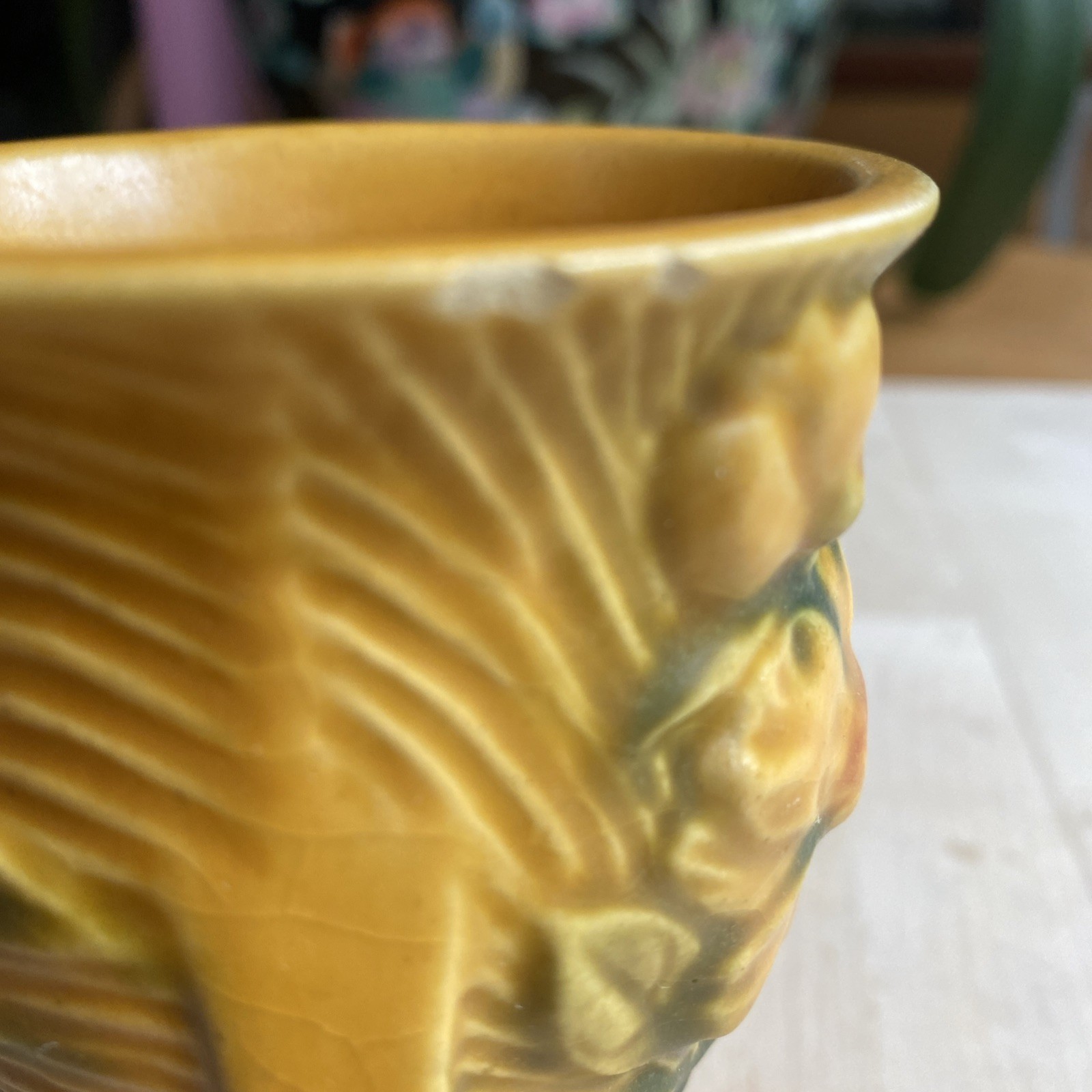 VTG Roseville Pottery USA 57-4 Yellow Green Peony Small Two Handled Vase