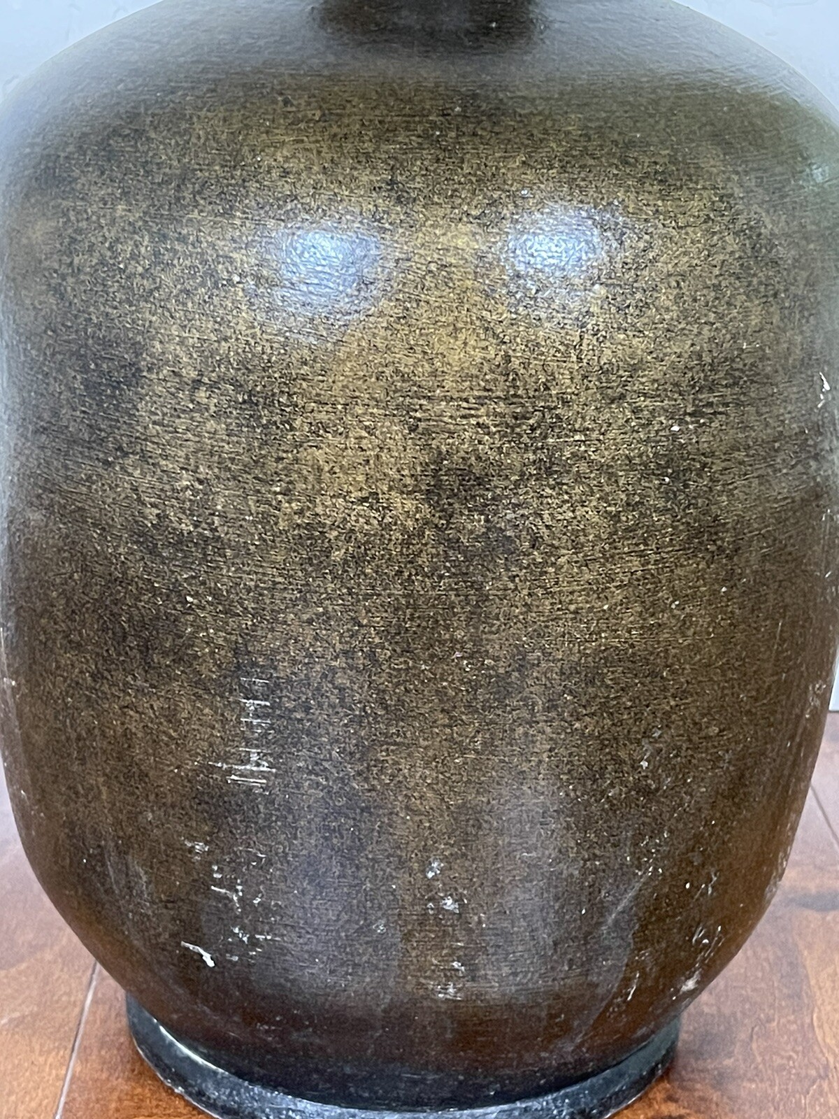 Vintage Ceramic Clay Pottery Copper Vase 14” x 9″
