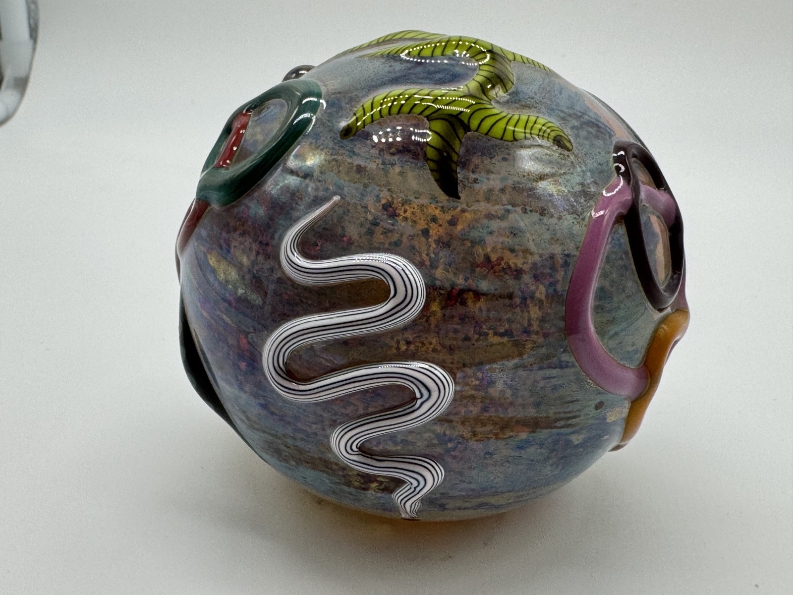 Kenny Walton Signed Art Glass Paperweight Underwater Design 1 of 2