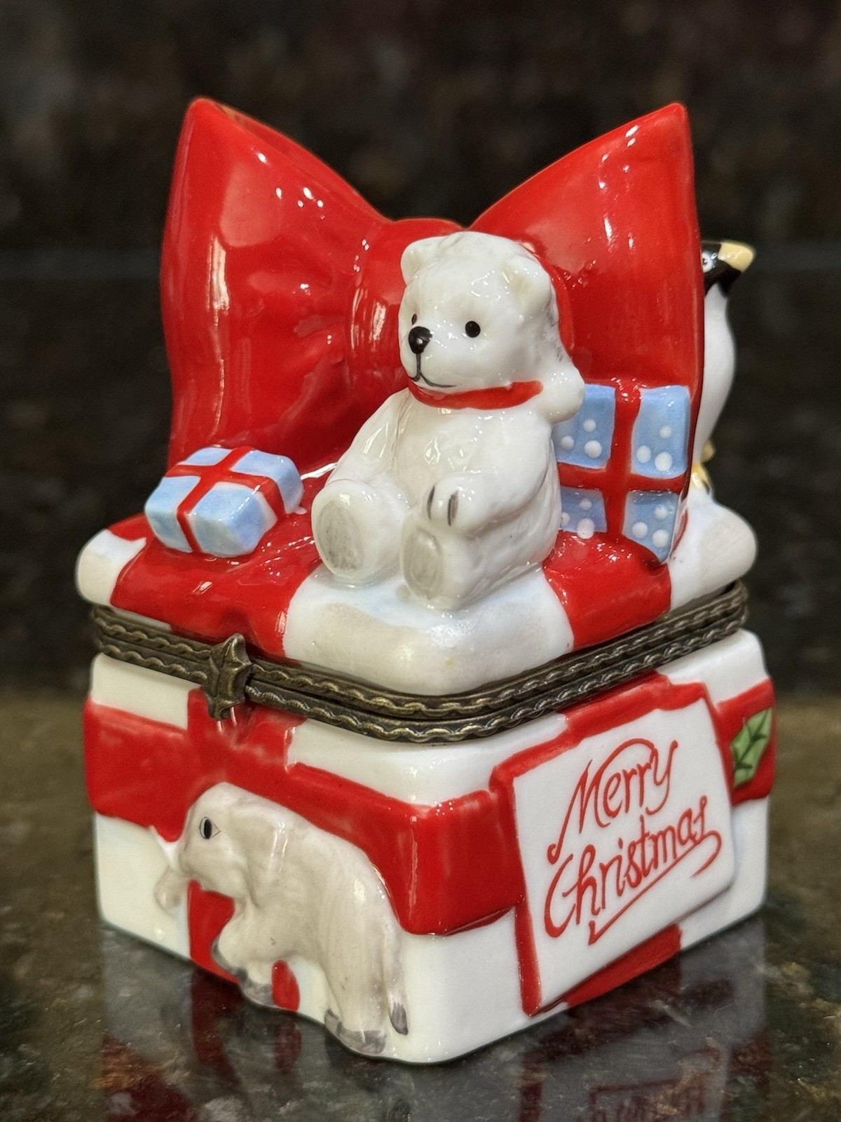 Villeroy & Boch Porcelain Hinged Trinket Jewelry Box Merry Xmas Animals & Toys
