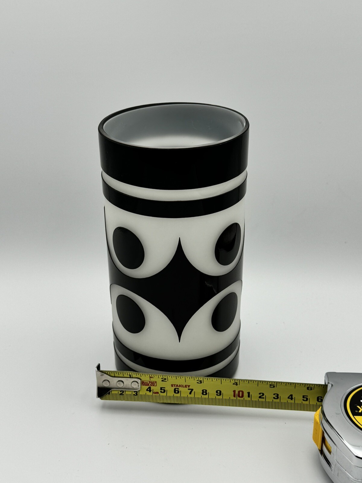 Czech European Black cut to clear white cased Op Art Cylinder Glass Vase