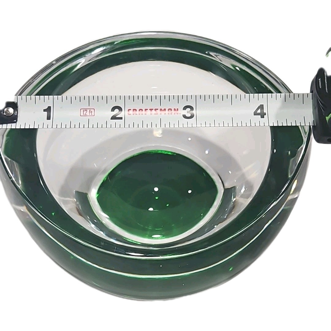 Vintage Murano Style Sommerso Hand Blown Heavy Glass Emerald Green & Clear Bowl