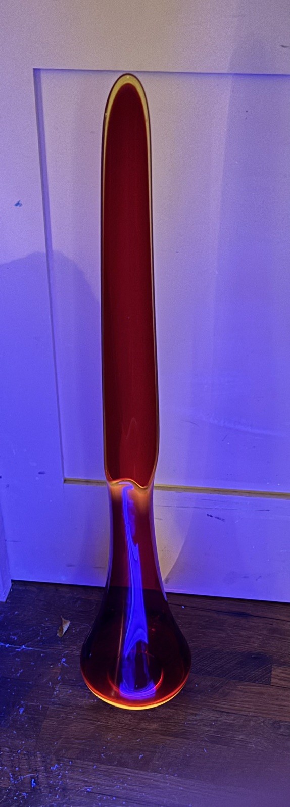 HUGE 36” L.E. Smith Swung Stretch Glass MCM Fat Bottom Floor Vase Amberina RARE