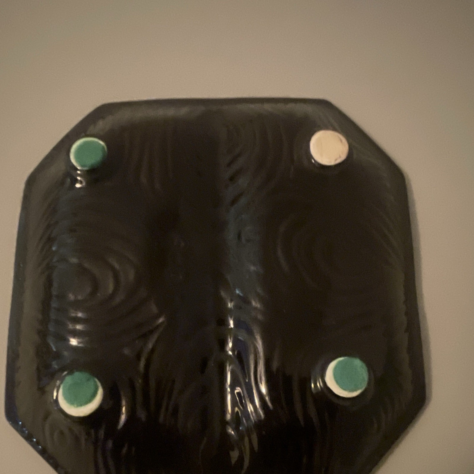 Black Glossy Ceramic Octagon Ashtray Art Pottery Red Yellow Green Decor