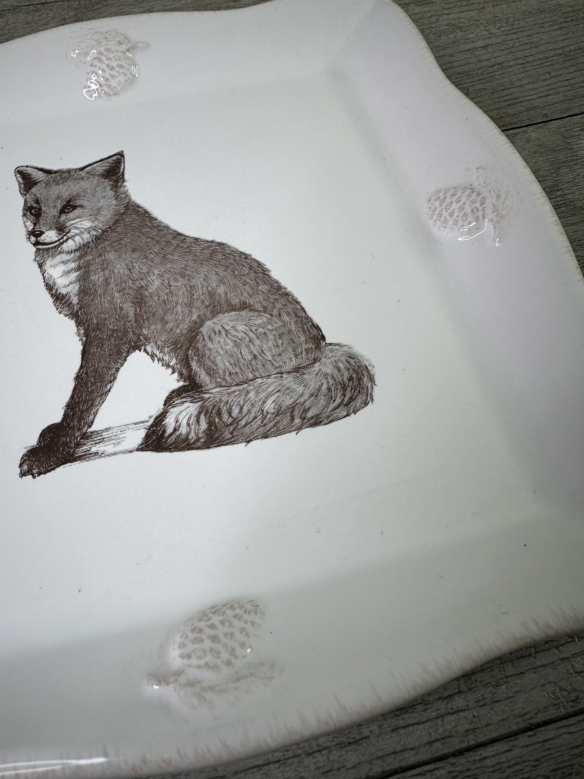 Decorative Fox Collector Plate Platter White Ceramic Woodland Animal Decor