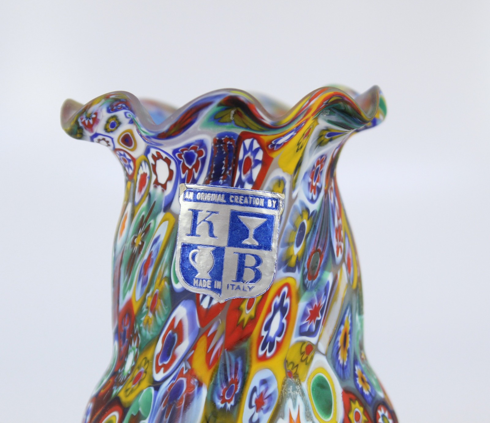 Vintage KB Mirano Glass Italy Millefiori Bud Vase 3.5″, REPAIRED