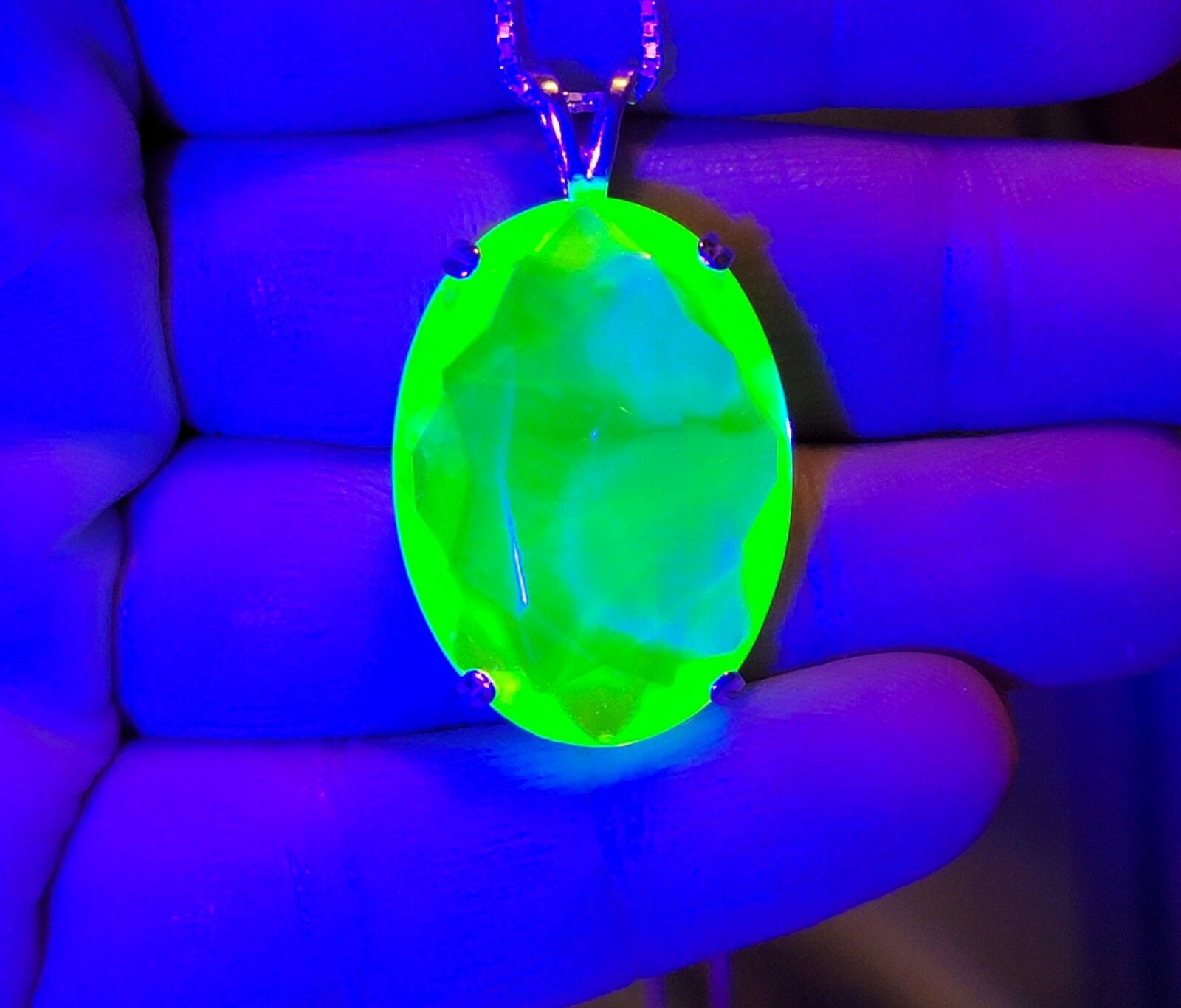 Huge Sterling Uranium Glass Neckl@ce Canary Yellow Pend@nt 925 Silver Vaseline