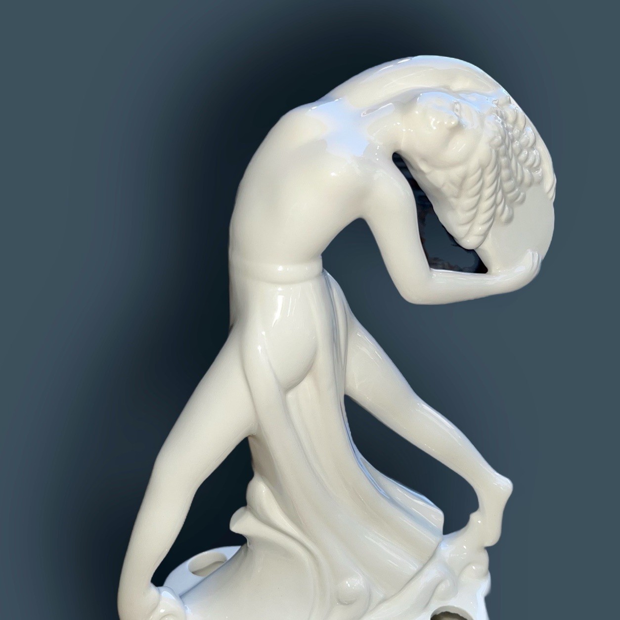 Art Deco Dancing Woman Sculpture Flower Frog White Ceramic SDD 1986