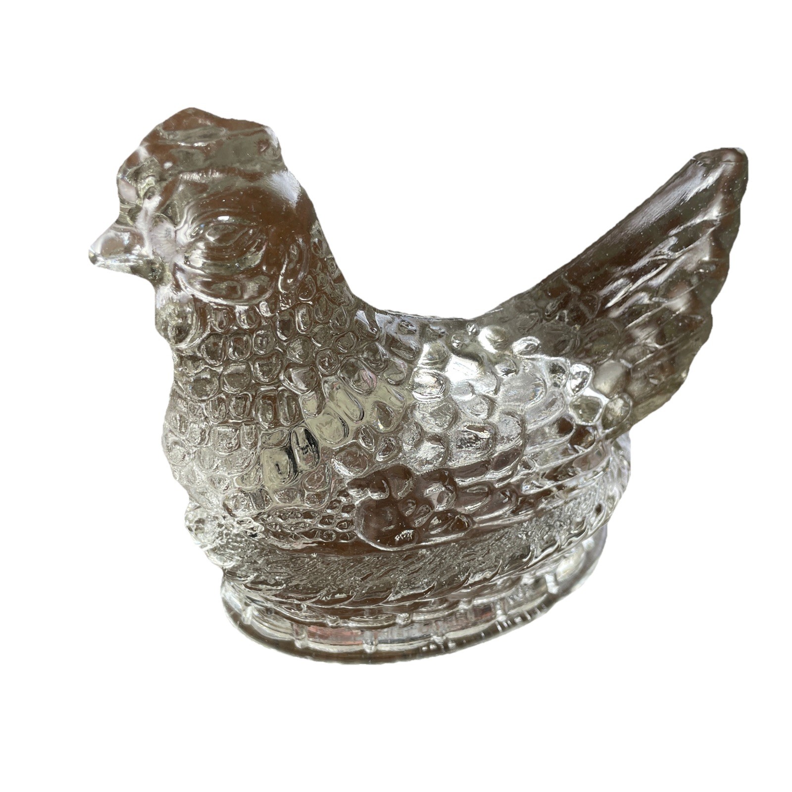 Vintage Jeannette Clear Glass One Piece Hen on a Nest 5” L x 4.75” H