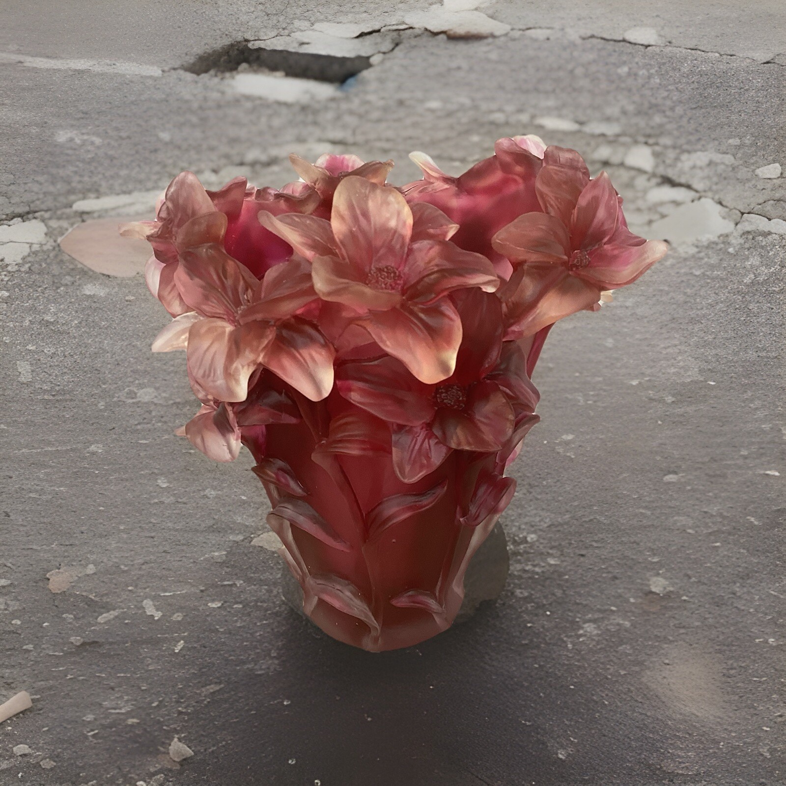 Nancy Daum Style Iris Crystal Vase Red Ombré H8” Maker Unknown