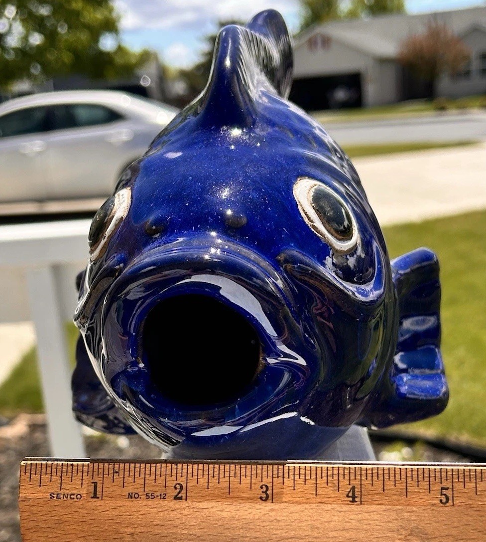 Art Pottery Cobalt Blue Fish Koi Sculpture Garden Decor World Market Approx 12”L