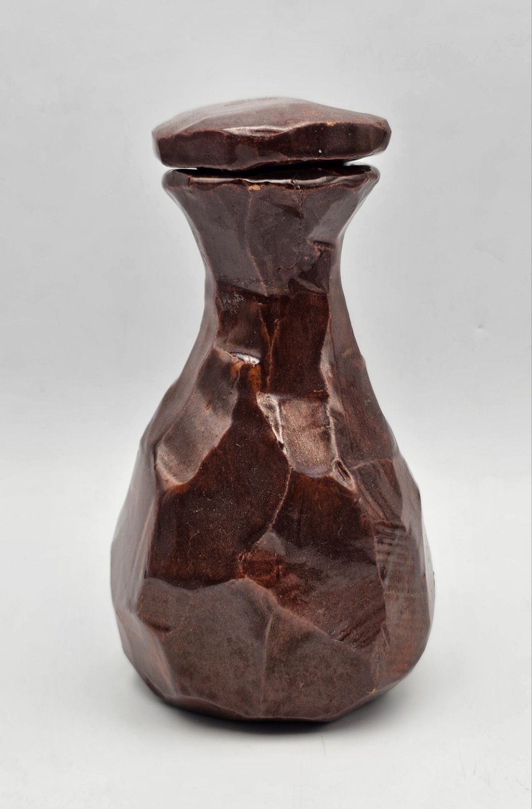 Vintage Handmade Pottery Bottle Decanter W/ Top ~ 6.5″ Unique Bottle Signed CHG