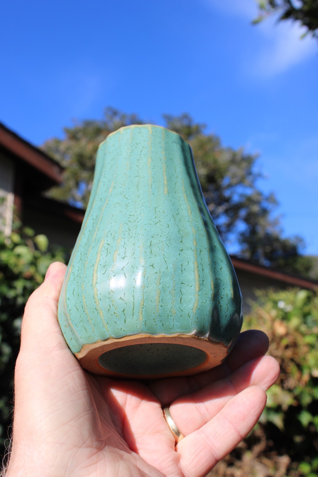 Textured Green Ceramic Vase Cactus Style Art Pottery by Vaarni