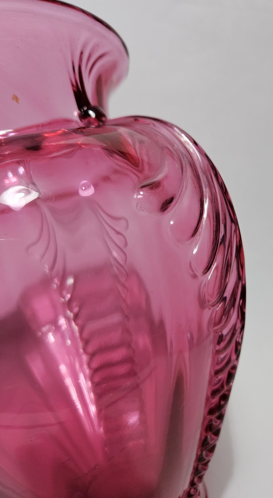 Fenton Vase Cranberry Pink Feather Pattern 9.5 Inches