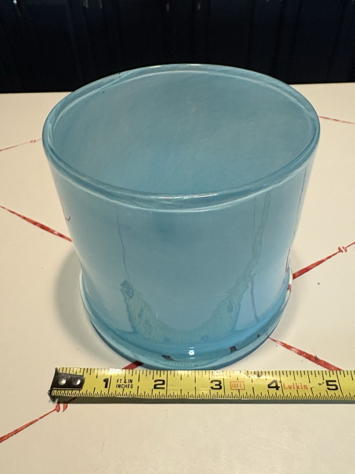 Studio Art Glass Votive Candle Holder Swirl | Blue & White 4″ Excellent! Clean!