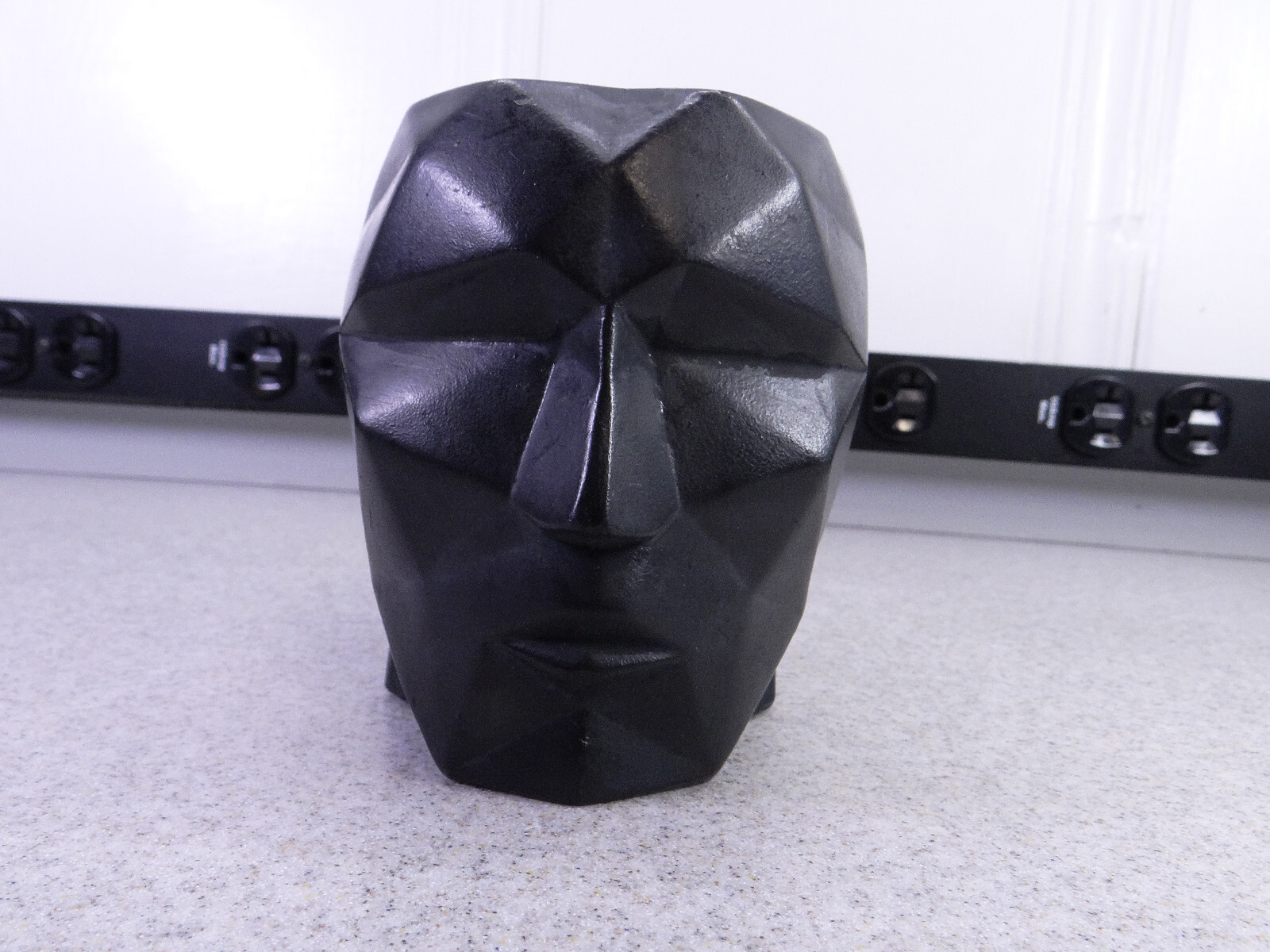 Modern Contemporary Face Planter/Vase Cubist Style Geometric Head Black Small
