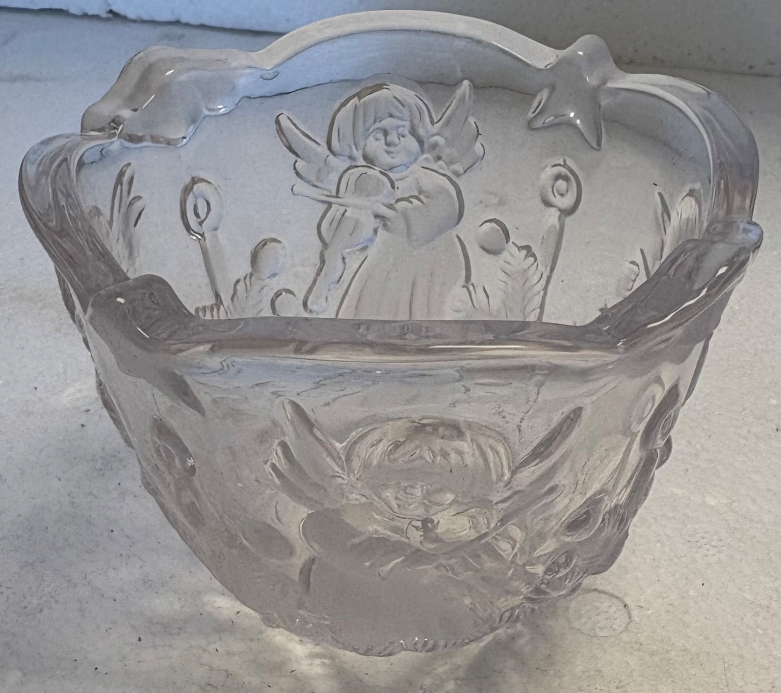 1990s Mikasa Angels Clear Glass Votive Candle Holder Holiday Lights Christmas