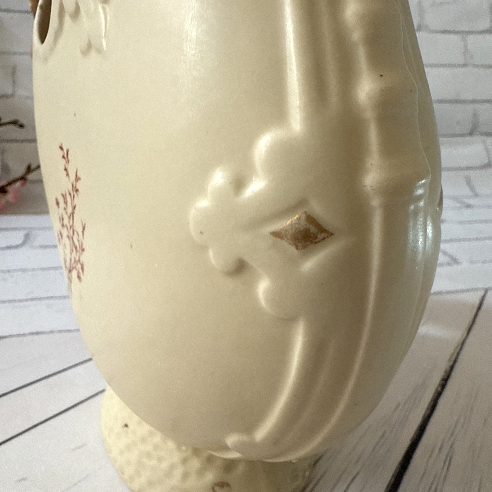 Rare! VTG Ceramic Ewer with Dragon Handle, Floral Design 9.75” Vase 1930-50 s