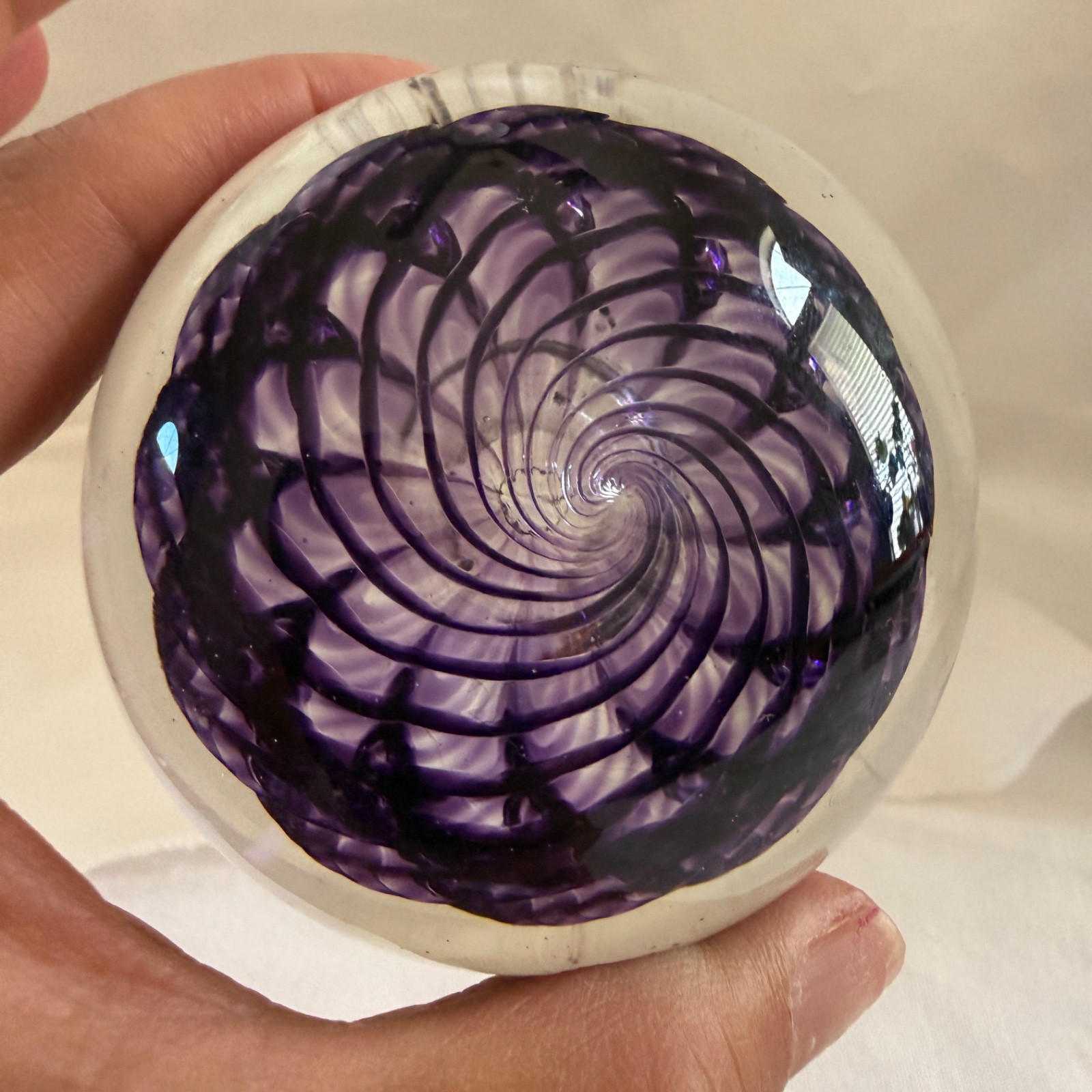 Art Glass Paperweight Purple Amethyst Swirl Hand Blown Signed Trout Studio