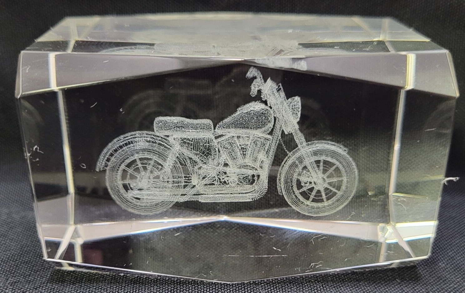Motorcycle 3D Prism Crystal Impressions Sculpture Vintage