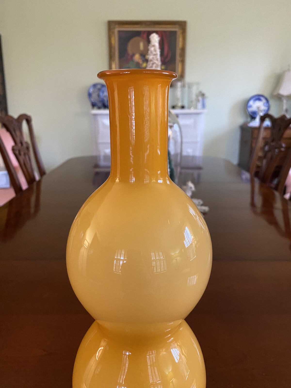 Empoli MCM Italian Murano Cased Amber Bubble-Gurgle Bottle 15”