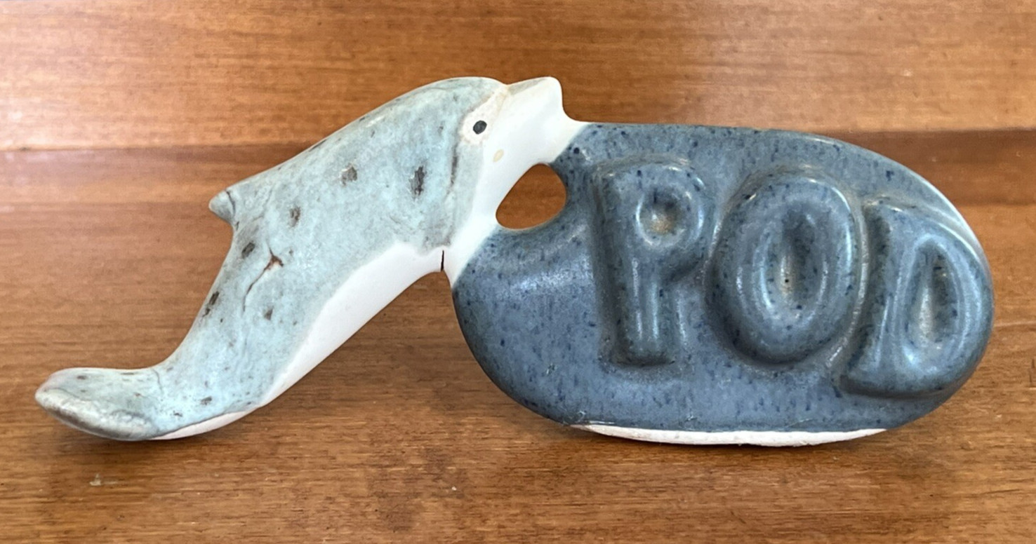 Vintage POD Maine Studio Art Pottery Dolphin Name Plate Store Advertising Sign