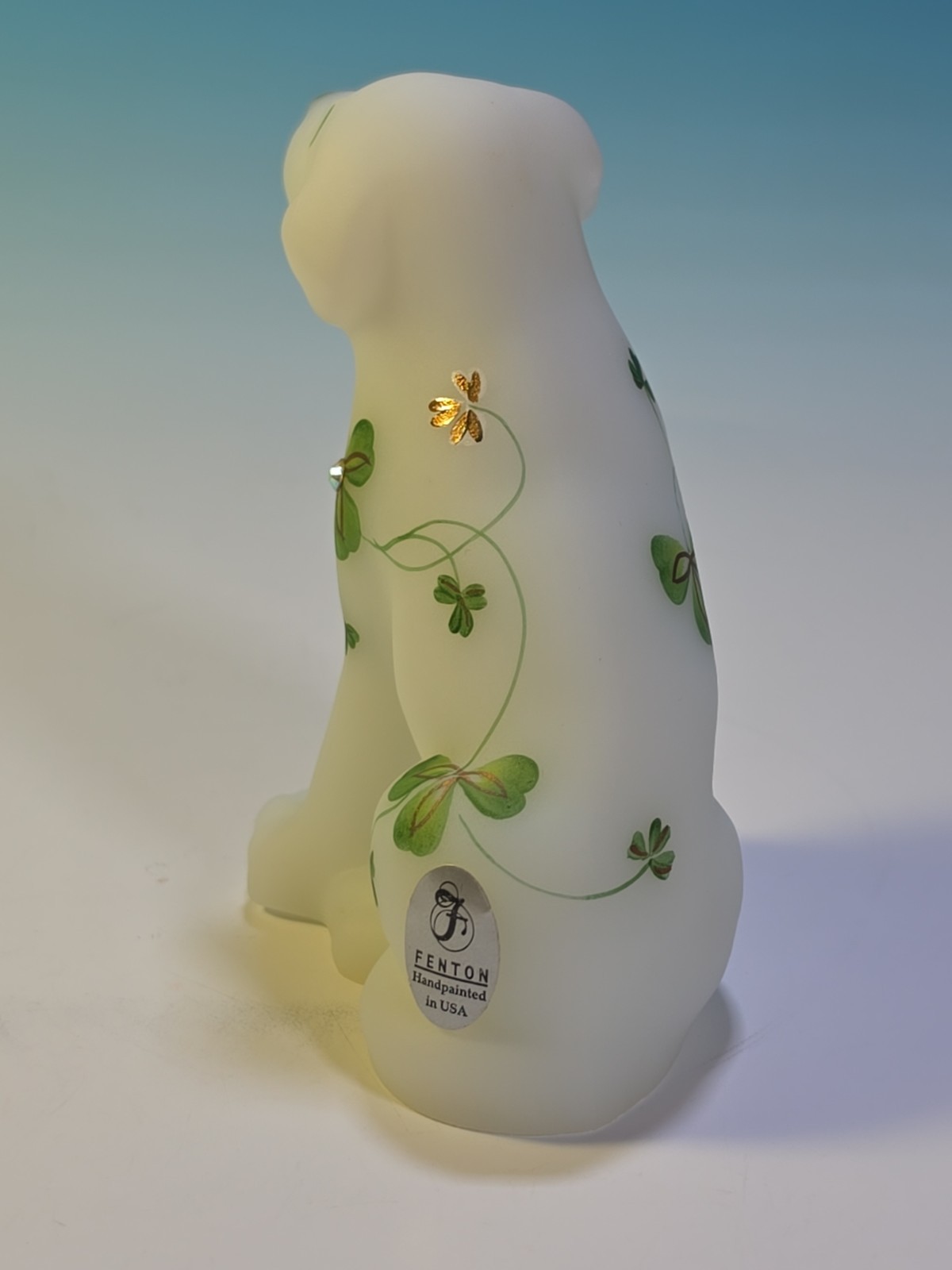 Fenton Opal Satin Labrador Puppy Irish Treasures w/Painted Shamrocks & Gem