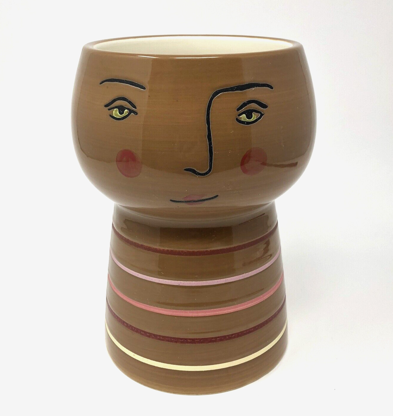 Head Face Planter Pot Succulent New Brown Pink Stripes Whimsy Opalhouse 7.75″