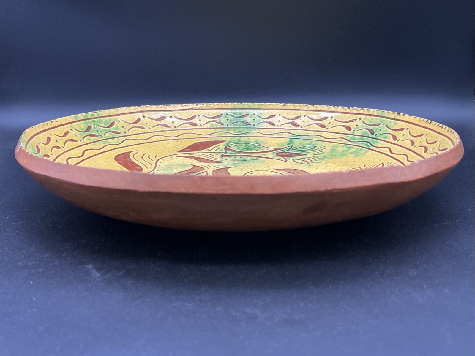 Turtle Creek Potters OH Redware Folk Art Pottery 13 1/4″ Platter Dish 2003