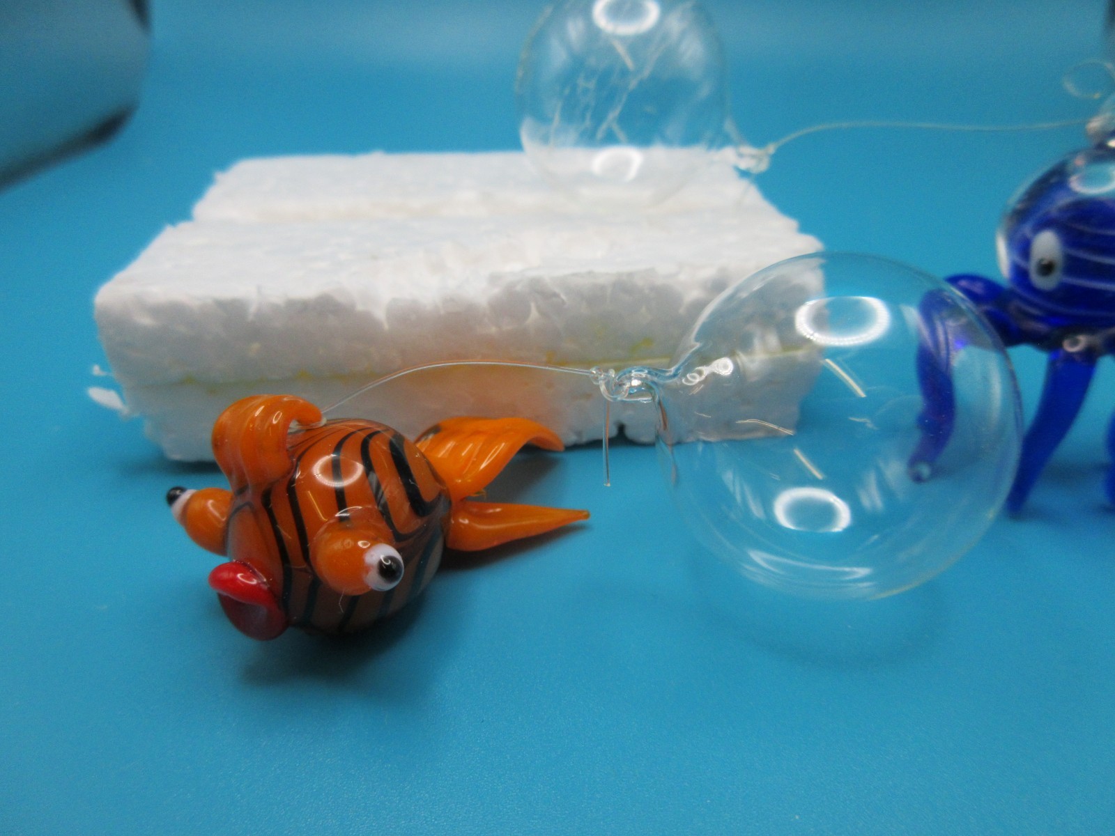 2 Vintage Hand Blown Glass Floating Bubble Fish / Octopus Tank Aquarium Decor
