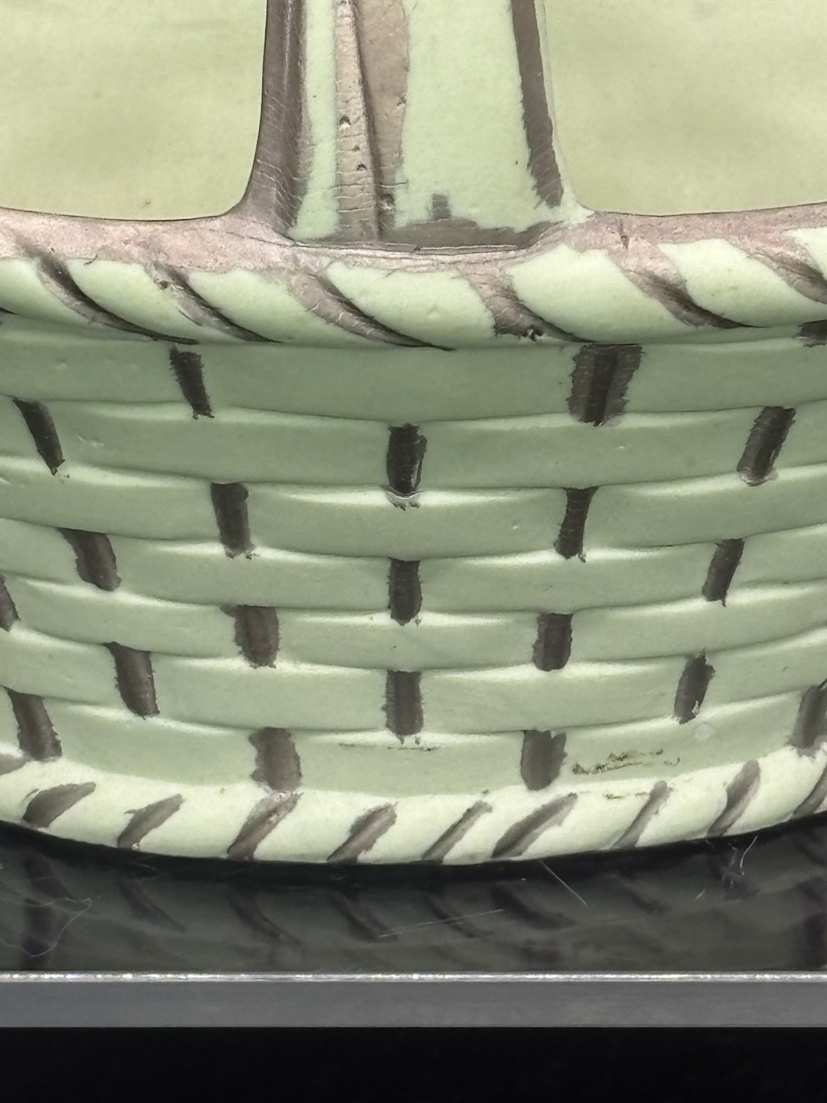 Vintage Woven Holland Mold Ceramic Basket Light Green Signed 1457 HK