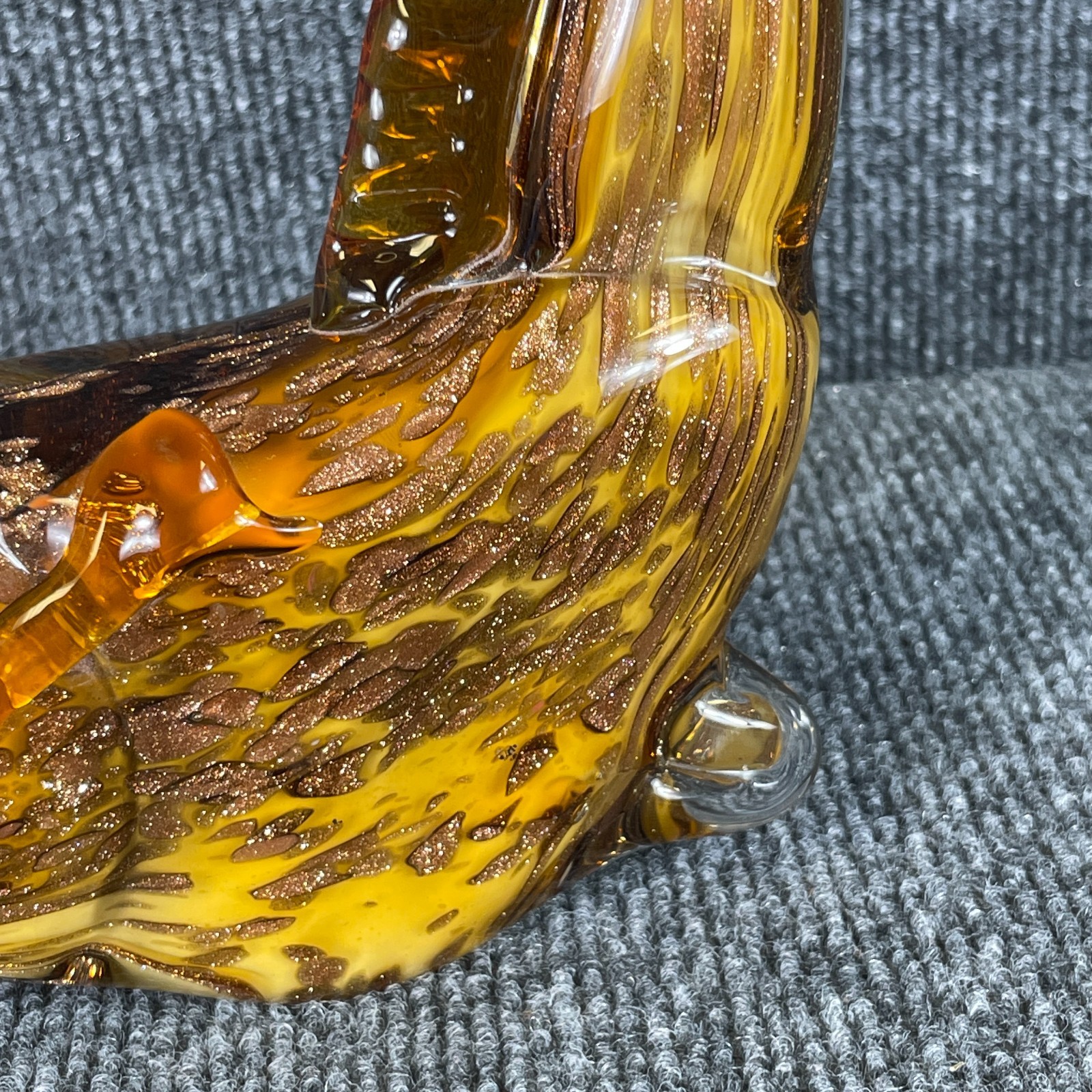 Vintage 70s Murano Style Glass Amber Gold Aventurine Giraffe Figurine Italy 9″