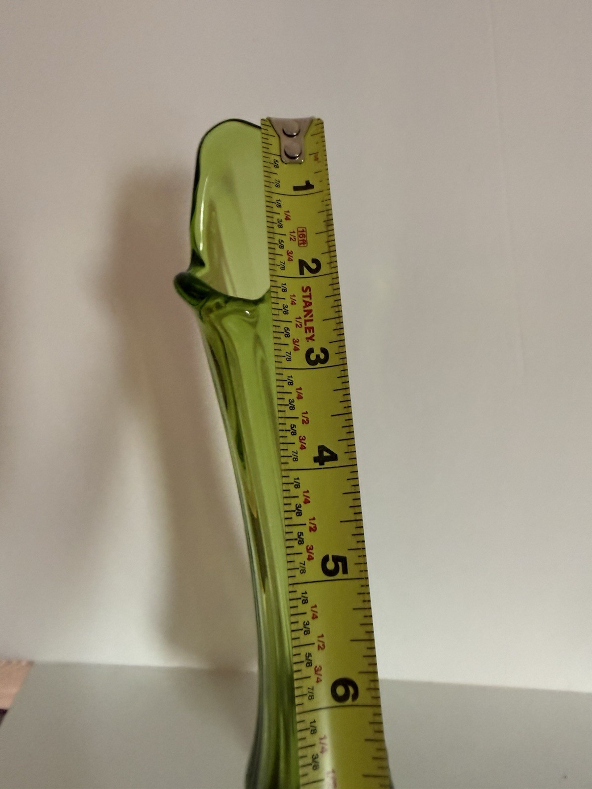 Vintage 1960s LE Smith Avocado Green 6 Petal Swung Glass Pedestal Vase 15.75”