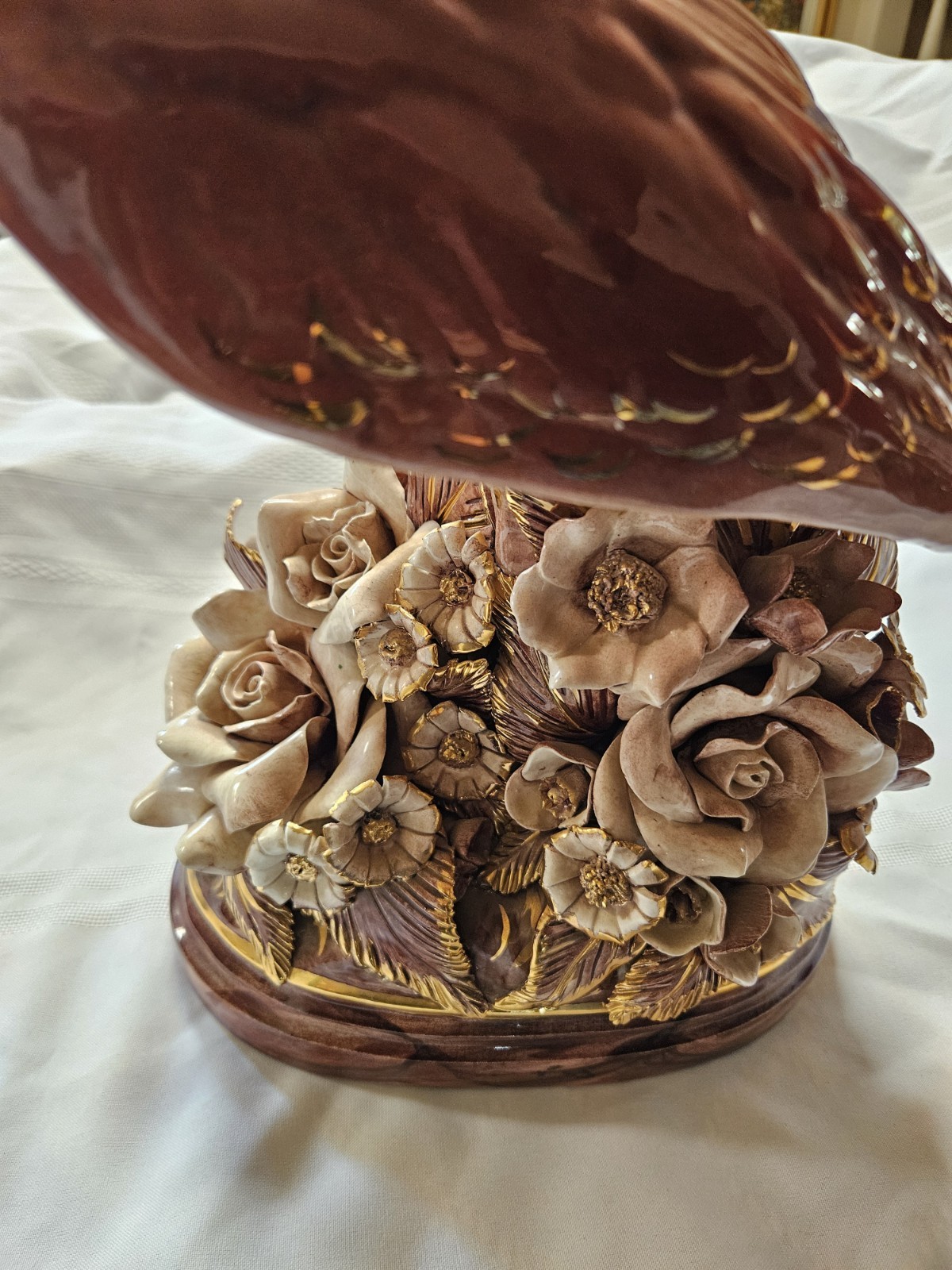Freeman-Leidy Signed Ceramic Bird Figurines Floral Base Glossy Finish Decorative