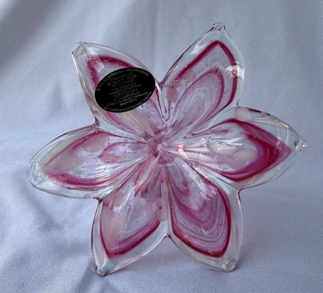 Genuine Italian Flower Blown Glass Murano Orchid Red White Italy 719