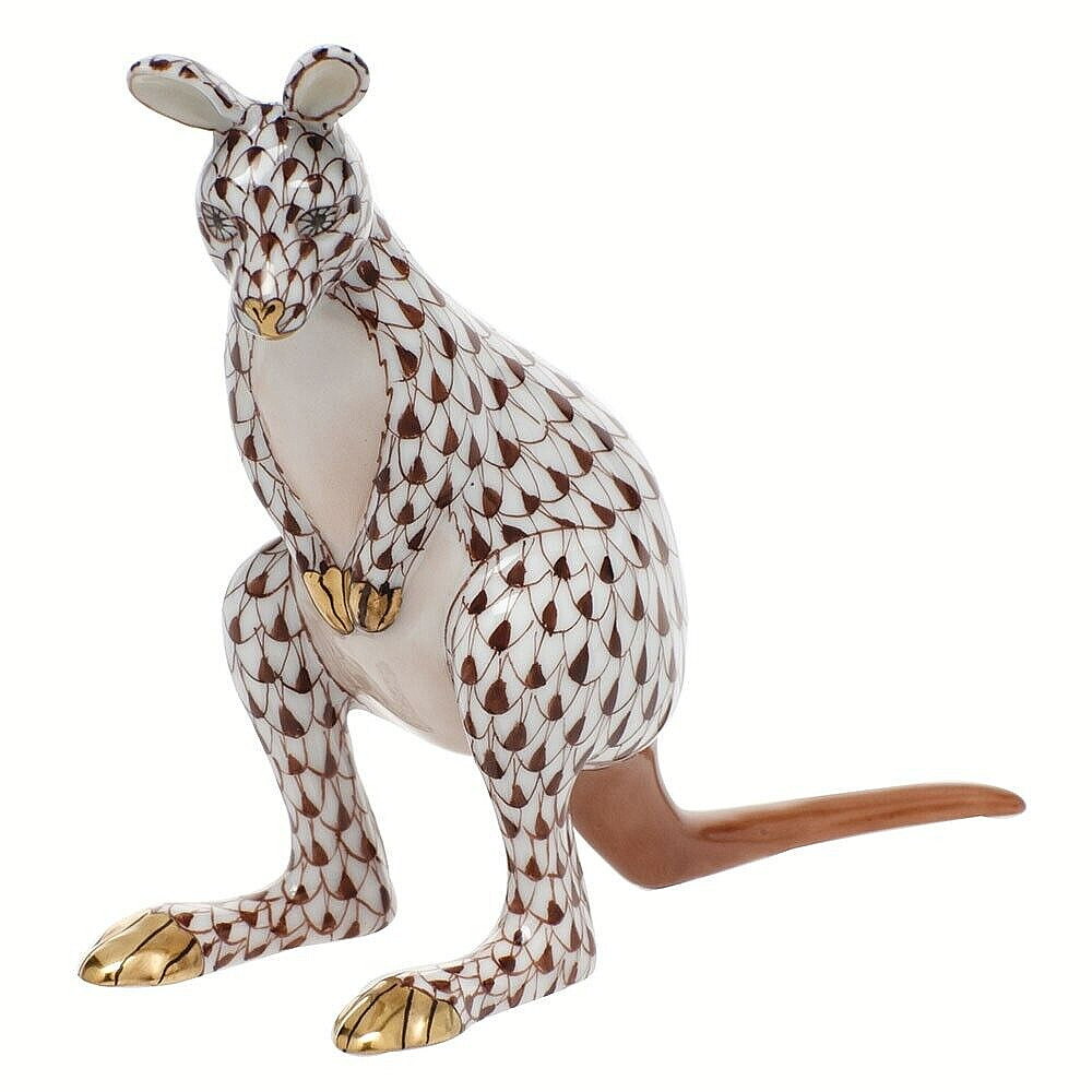 HEREND, KANGAROO “JOEY” PORCELAIN FIGURINE, CHOCOLATE FISHNET, FLAWLESS