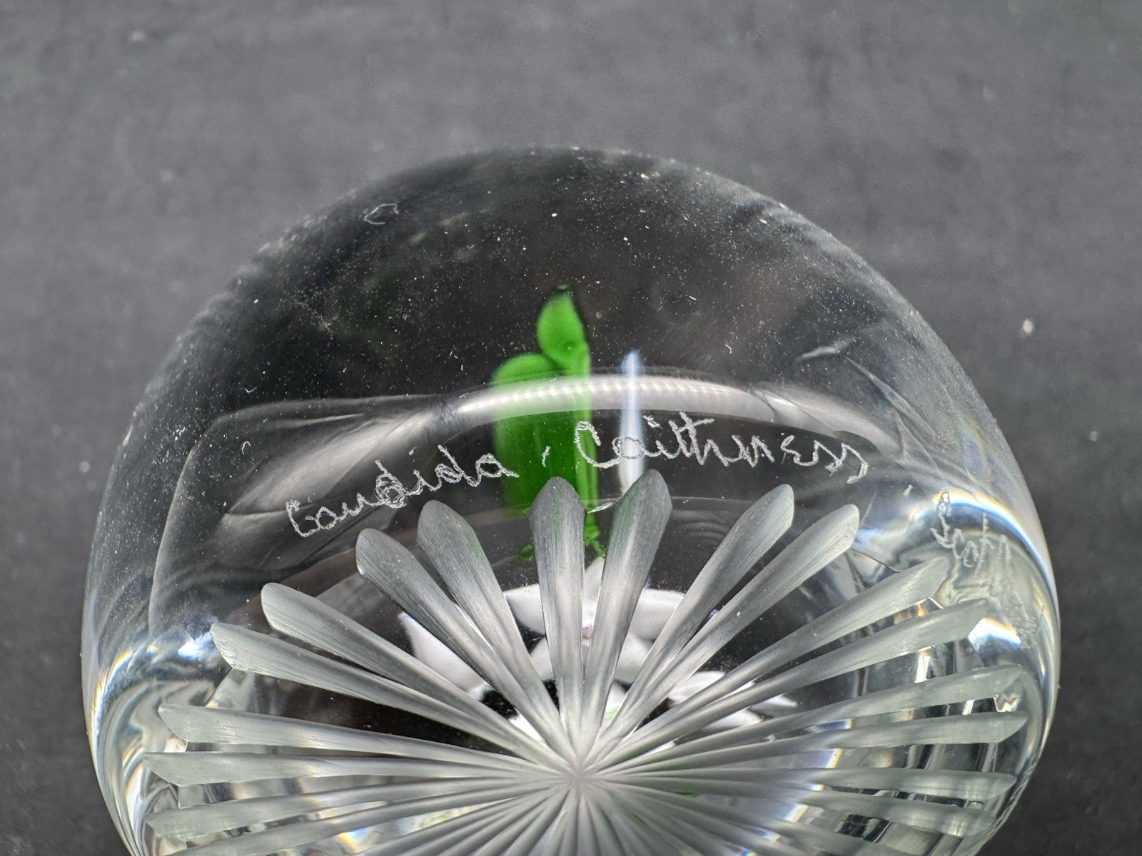 Caithness Scotland Art Glass Flower Paperweight, Artist Signed, 2 7/8″