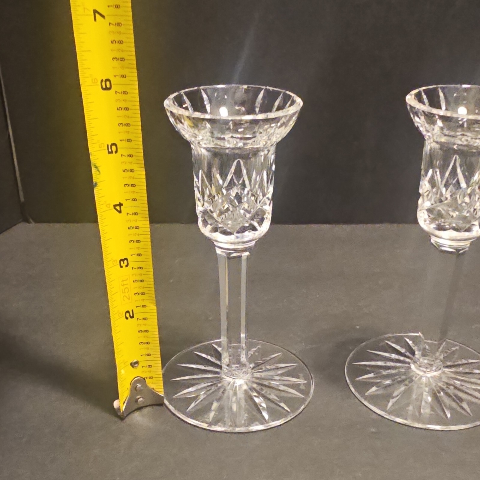 Waterford crystal cut glass candlesticks diamond pattern 6.5 in