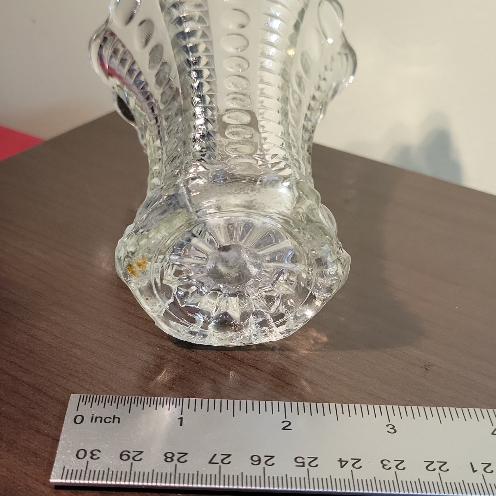 Clear Pressed Glass Vase Flared Shape Scalloped Rim Textured Pattern