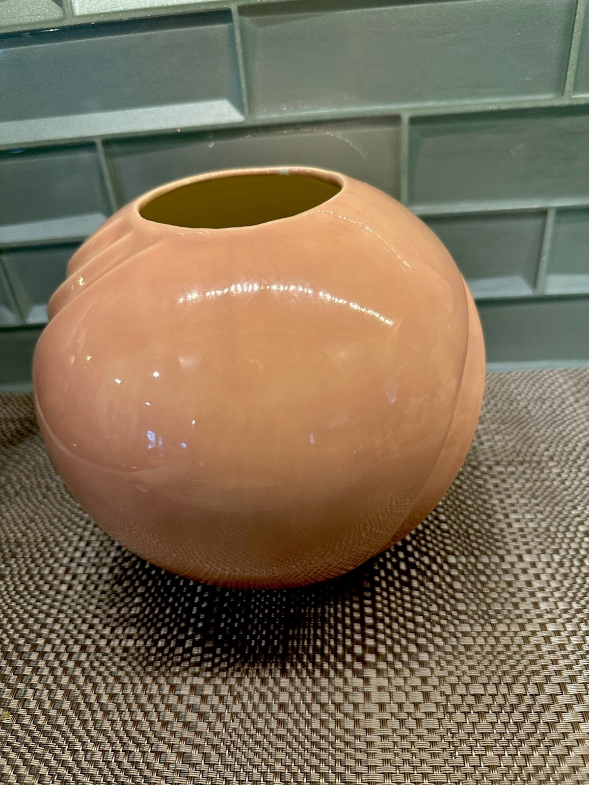 Vtg Mcm Peach Glazed Round Vase