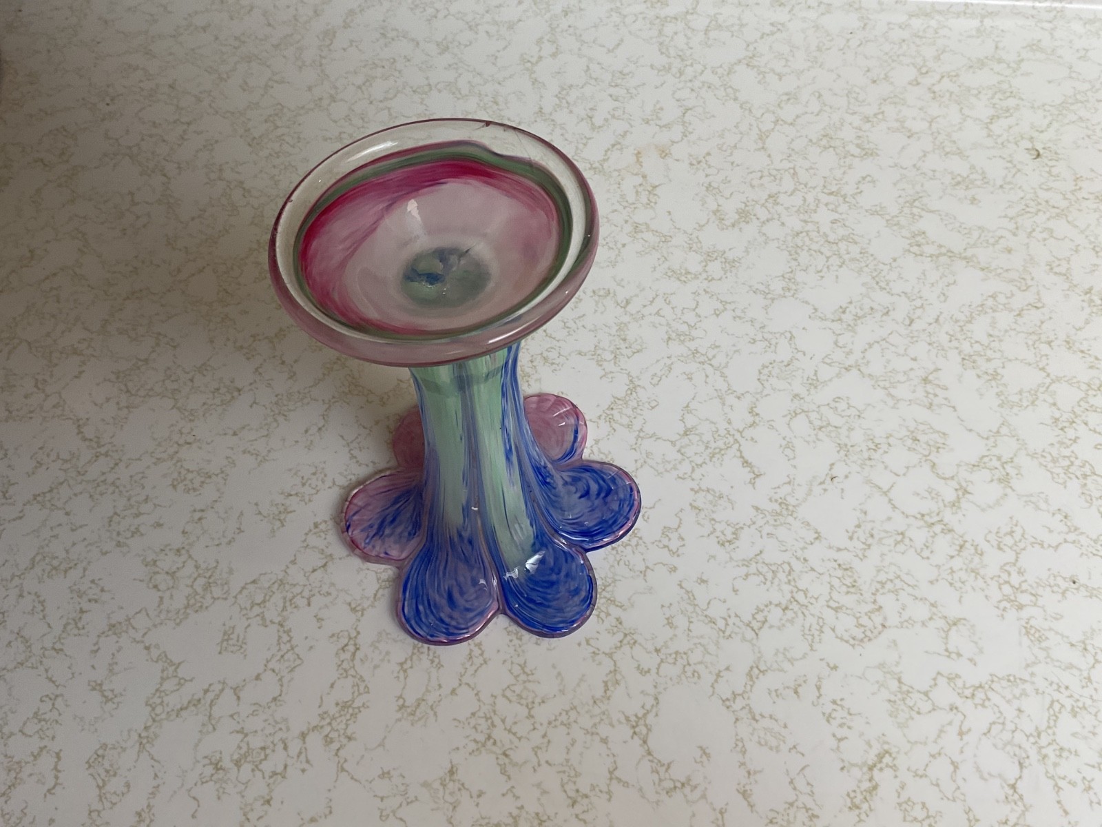 Hand Blown 6 petal pastel pink blue green yellow art glass vase