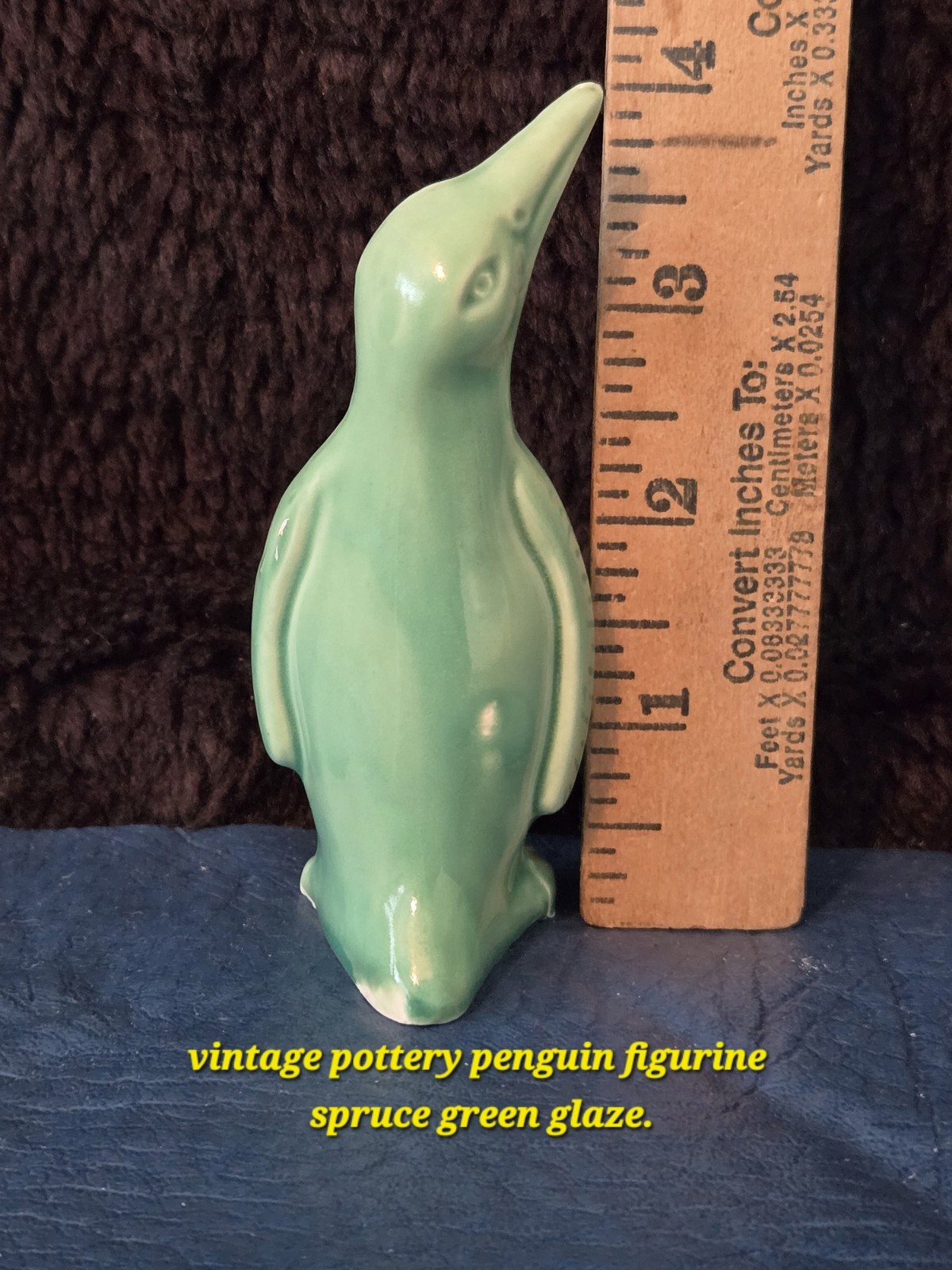vintage pottery penguin figurine spruce green glaze