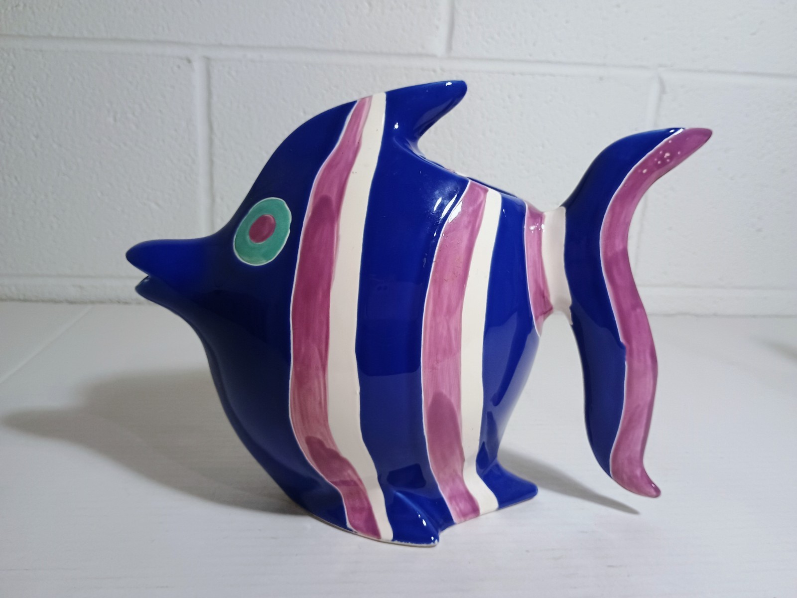 Ceramic angel fish watering vase or can folk art tea pot ? Sea decor colorful