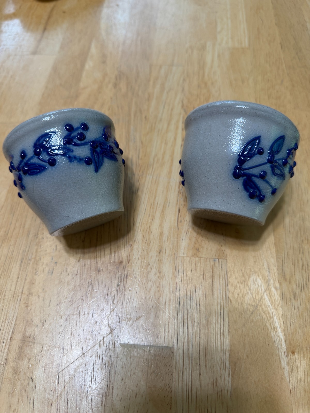 Salmon Falls Salt Glaze Blueberry Votive Candle Holder Pair 2.5″