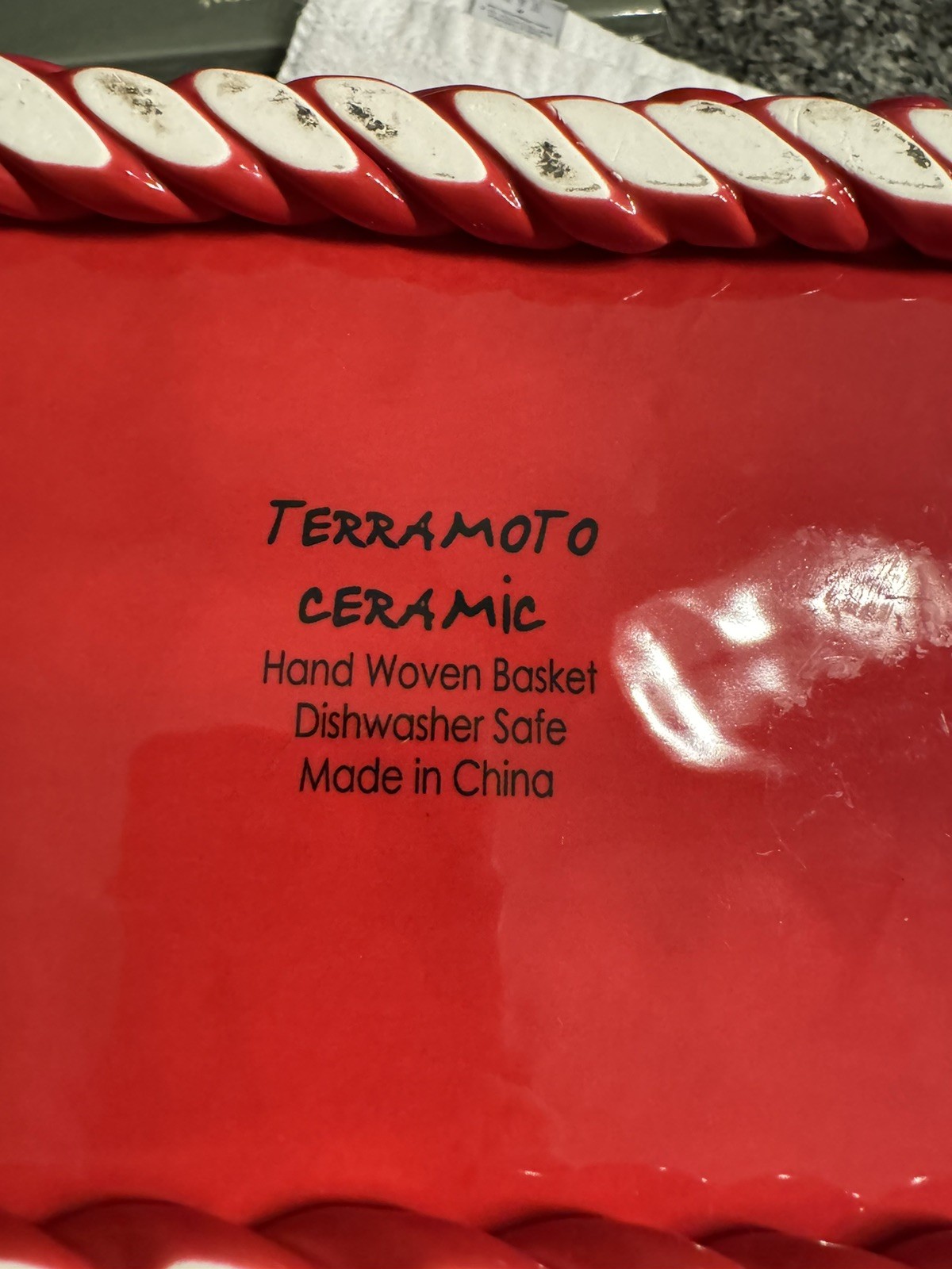 Terramoto Red Ceramic Hand Woven Basket Bread Fruit10”x5”