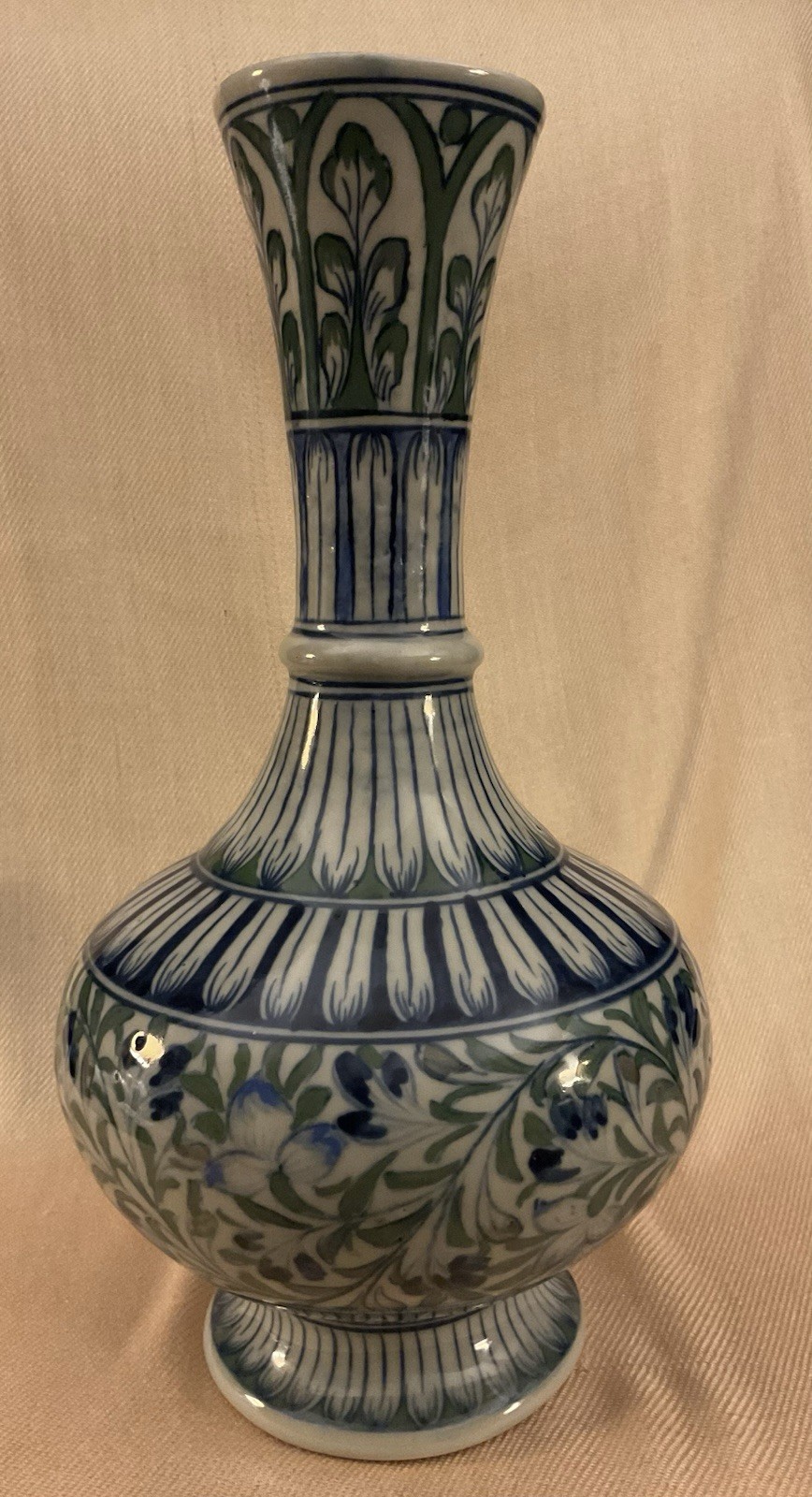 Antique Iznik-style Glazed Vase With Floral Motifs, 12 in