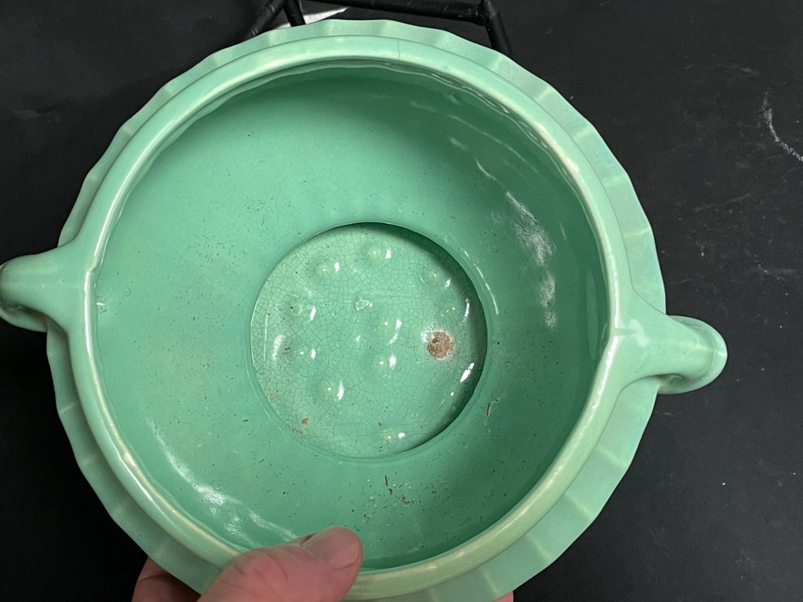 5.25″x9.25″ Fredericksburg Art Pottery 201 Planter Double Handle Pastel Green